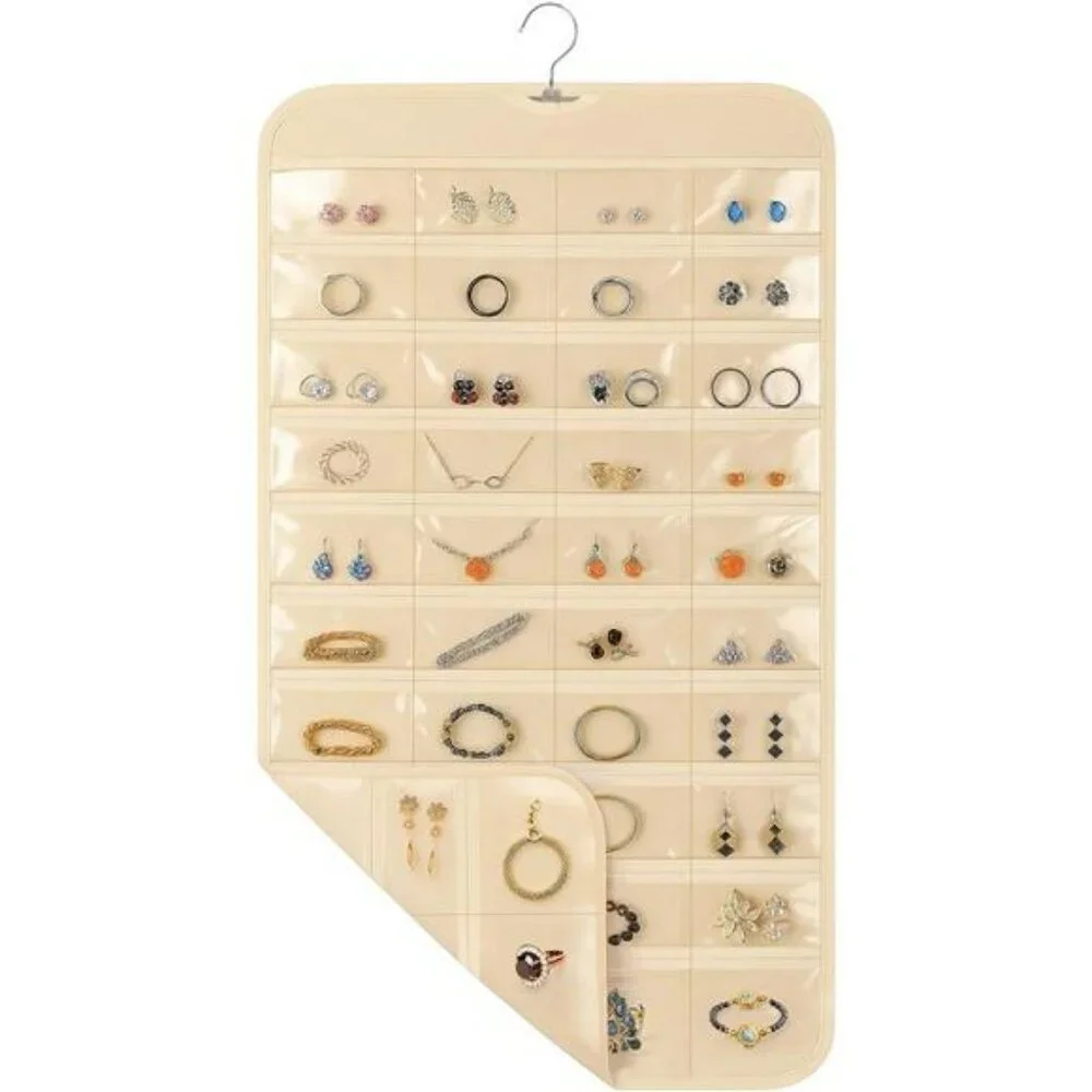 Hanging Jewelry Organizer Closet Storage with 80 Clear Pockets Earrings Necklace